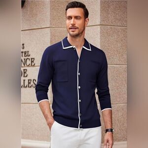 🩵⏭️NWT Alex Vando Blue w/White Trim Buttoned Shirt Men's XLarge